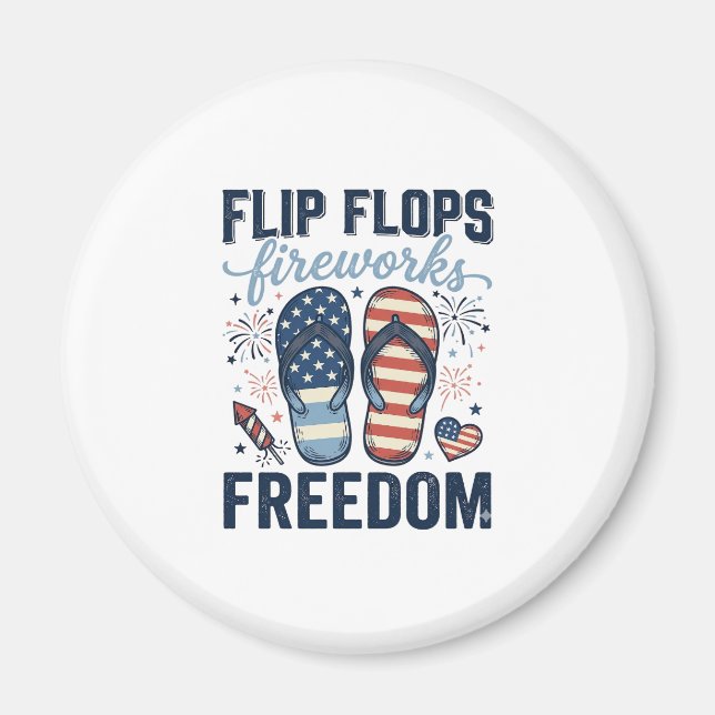 Patriotiska flip flops fyrverkeri frihet skjorta d magnet (Framsidan)