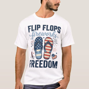 Patriotiska flip flops fyrverkeri frihet skjorta d t shirt