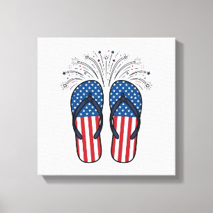 Patriotiska flip-flops fyrverkerier sommar t-shirt canvastryck