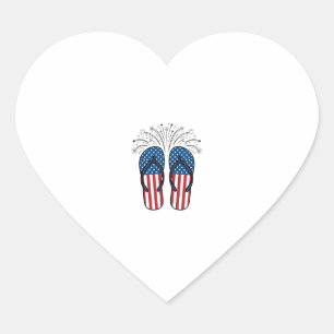 Patriotiska flip flops fyrverkerier sommar t-shirt hjärtformat klistermärke