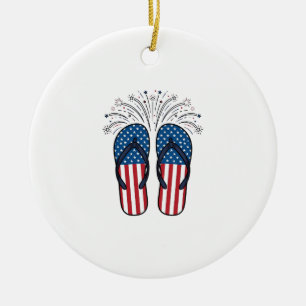 Patriotiska flip-flops fyrverkerier sommar t-shirt julgransprydnad keramik