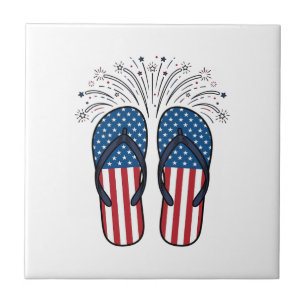 Patriotiska flip-flops fyrverkerier sommar t-shirt kakelplatta
