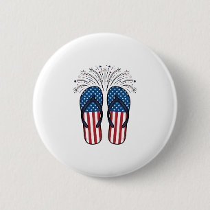 Patriotiska flip flops fyrverkerier sommar t-shirt knapp