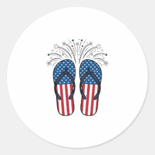 Patriotiska flip flops fyrverkerier sommar t-shirt runt klistermärke