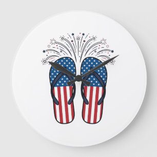 Patriotiska flip flops fyrverkerier sommar t-shirt stor klocka