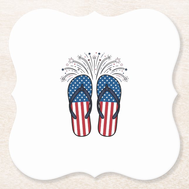 Patriotiska flip flops fyrverkerier sommar t-shirt underlägg papper (Framsida)