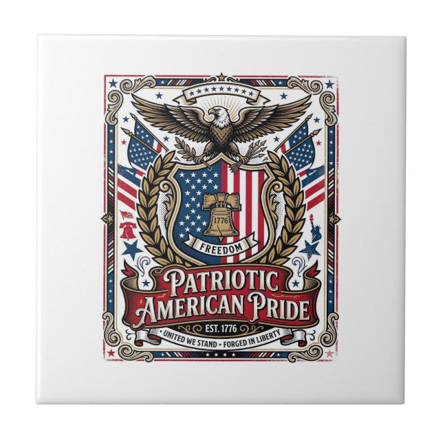 Patriotiska frihetssköld frihetsikoner & symboler  kakelplatta (Framsidan)