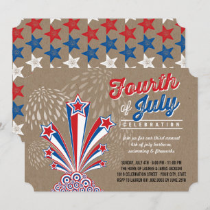 Patriotiska fyrverkerier 4 juli Party Inbjudan