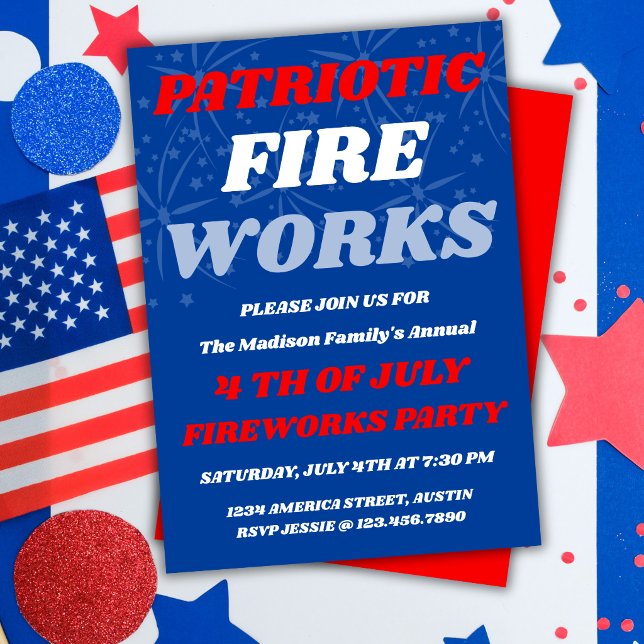Patriotiska fyrverkerier USA sommarfest inbjudan (Skapare uppladdad)