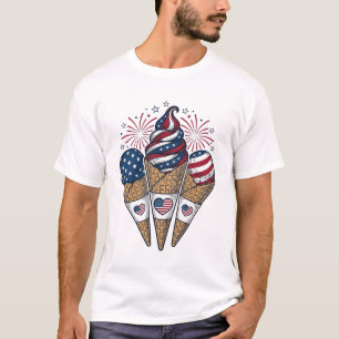 Patriotiska glassar vintage fjärde juli S T Shirt