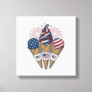 Patriotiska glasskoner Vintage fjärde juli S Canvastryck