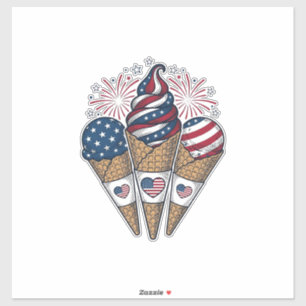 Patriotiska glasskoner Vintage fjärde juli S Klistermärken