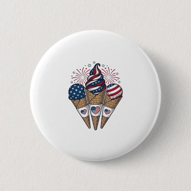 Patriotiska glasskoner Vintage fjärde juli S Knapp (Framsida)