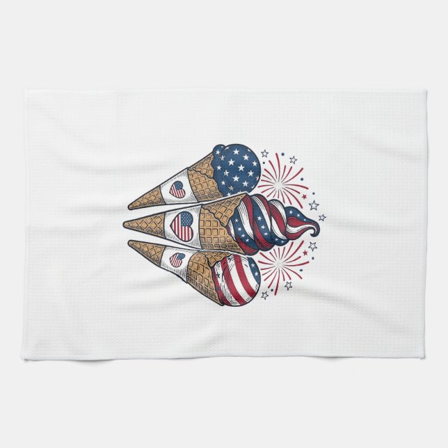 Patriotiska glasskoner Vintage fjärde juli S Kökshandduk (Horisontell)