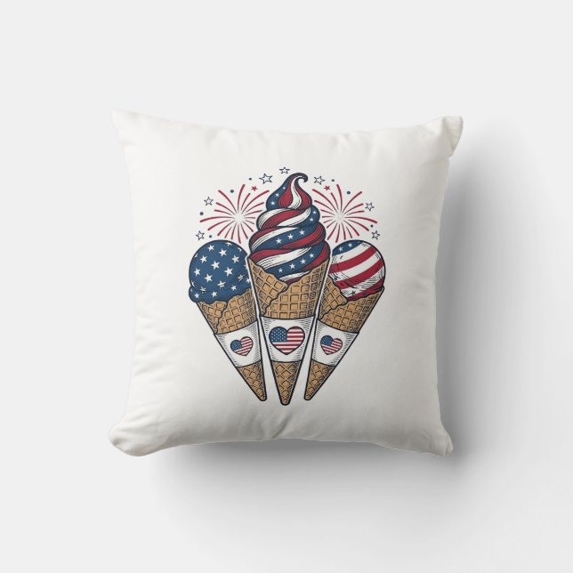 Patriotiska glasskoner Vintage fjärde juli S Kudde (Framsida)
