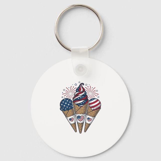Patriotiska glasskoner Vintage fjärde juli S Nyckelring (Framsida)