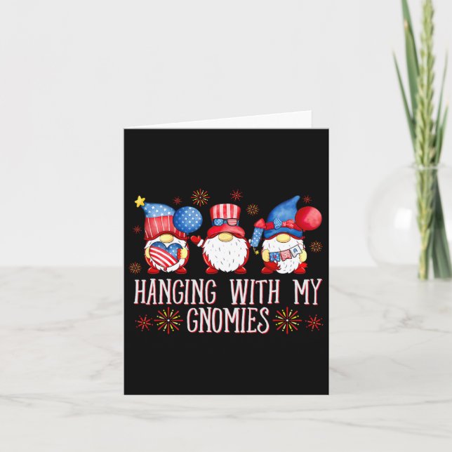Patriotiska Gnomes för 4:e juli-mötet med min G Kort (Framsida)