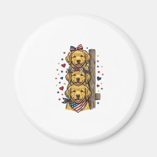 Patriotiska Golden Retriever-valpar Vintage T-Shir Magnet