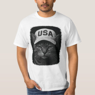 Patriotiska Grumpy Cat – USA-hatt svart & vit T Shirt