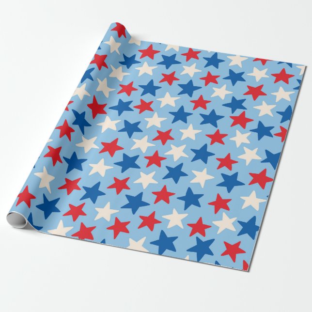 Patriotiska Handritade Stjärnor Presentpapper (Utrullad)