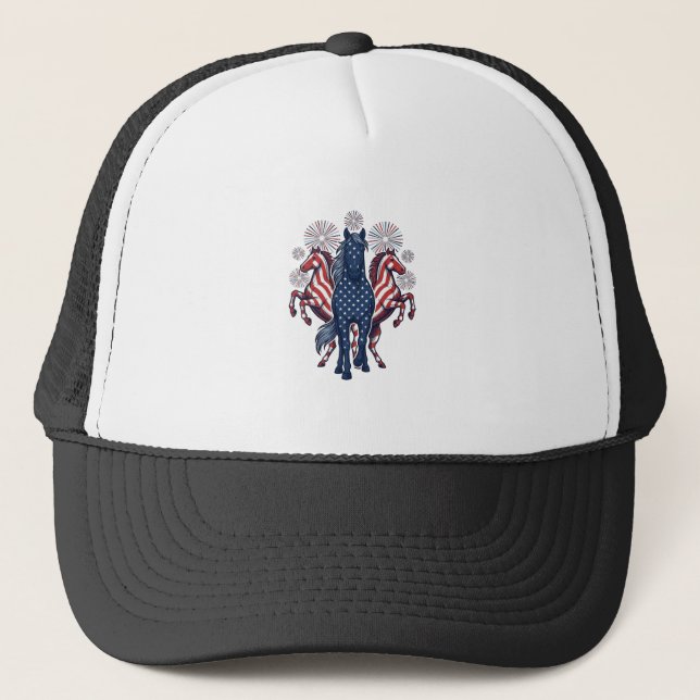 Patriotiska Hästar Vintage Fyrverkerier Vector Des Keps (Framsida)