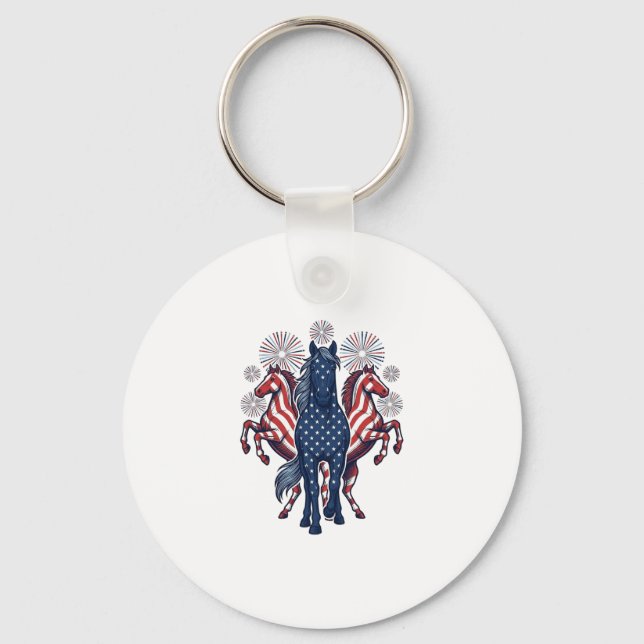 Patriotiska Hästar Vintage Fyrverkerier Vector Des Nyckelring (Framsida)