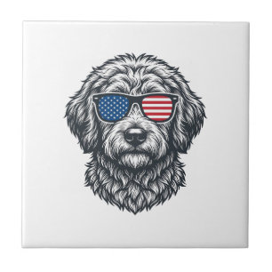 Patriotiska Hund Solglasögon Vintage Kakelplatta