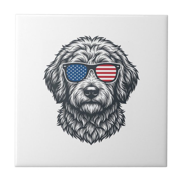 Patriotiska Hund Solglasögon Vintage Kakelplatta (Framsidan)
