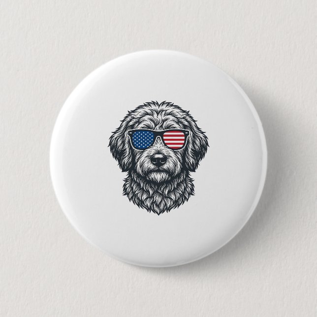 Patriotiska Hund Solglasögon Vintage Knapp (Framsida)