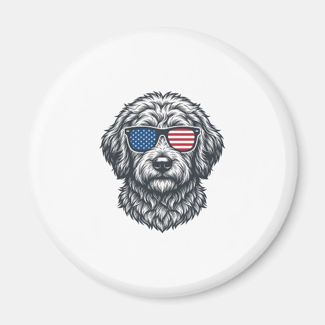 Patriotiska Hund Solglasögon Vintage Magnet (Framsidan)