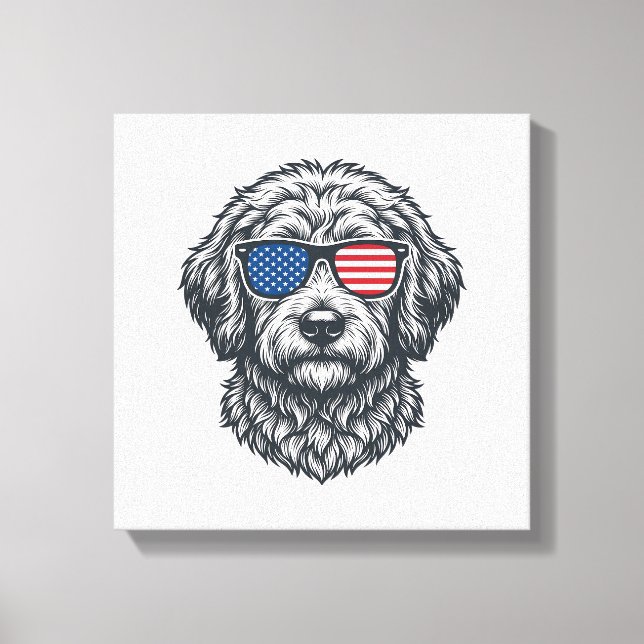 Patriotiska hundsolglasögon vintage canvastryck (Framsida)