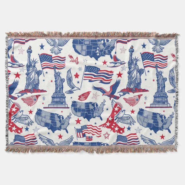 Patriotiska ikoner Mönster - Frihetsgudinnan, Flag Filt (Framsidan)