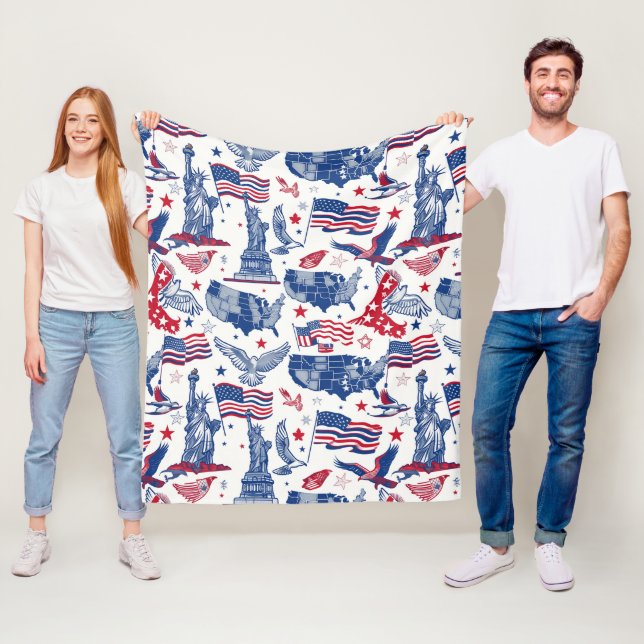 Patriotiska ikoner Mönster - Frihetsgudinnan, Flag Fleecefilt (På plats)