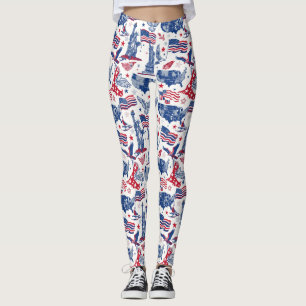 Patriotiska ikoner Mönster - Frihetsgudinnan, Flag Leggings