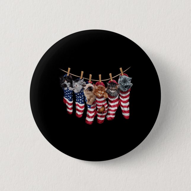 Patriotiska Katter I Amerikanska Flaggstrumpor Rol Knapp (Framsida)
