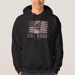 Patriotiska katter Mamma med solglasögon USA ameri Hoodie