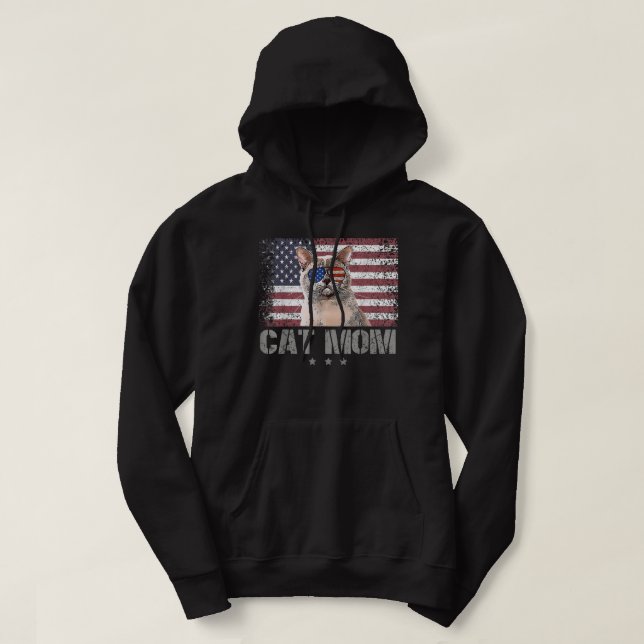 Patriotiska katter Mamma med solglasögon USA ameri Hoodie (Design framsida)