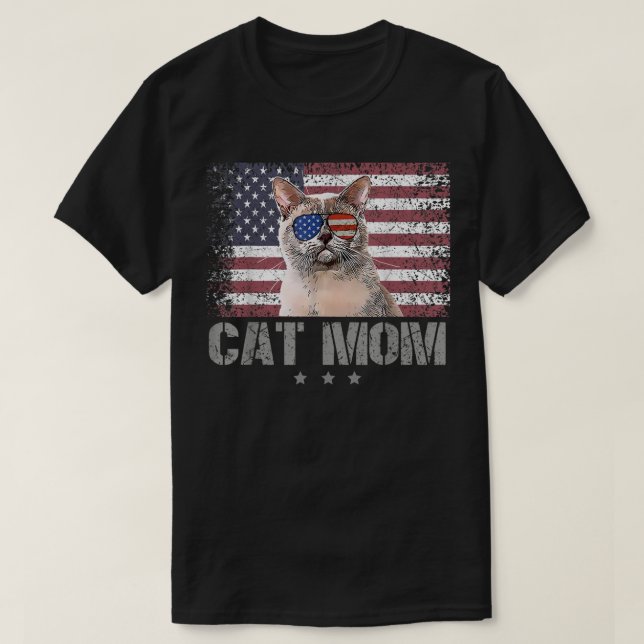 Patriotiska katter Mamma med solglasögon USA ameri T Shirt (Design framsida)