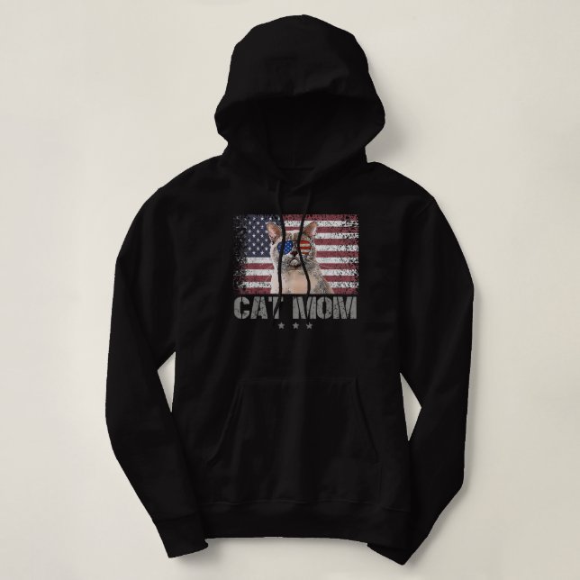 Patriotiska katter Mamma med solglasögon USA ameri T Shirt (Design framsida)