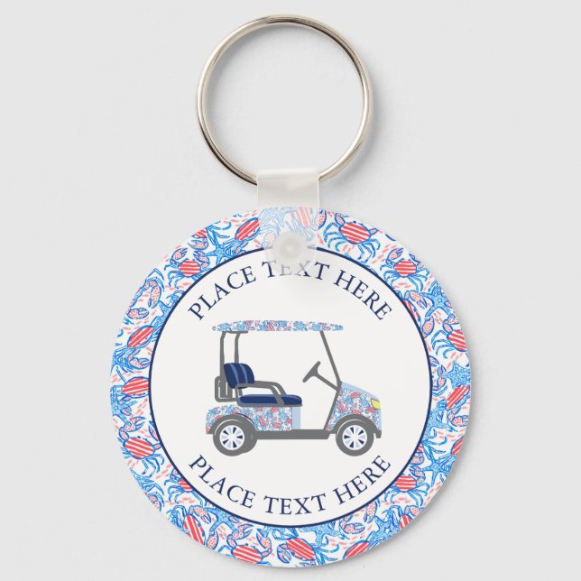Patriotiska krabbor golfvagn i preppy-stil nyckelring (Framsida)