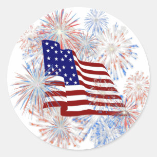 Patriotiska KRW-amerikanska flagganfyrverkerier Runt Klistermärke