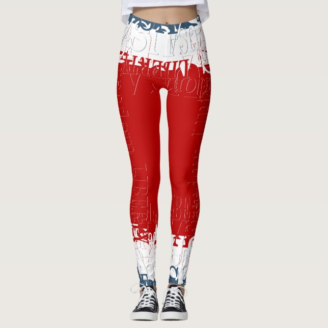Patriotiska Liberty Square Röda Vita & Blå Leggings (Framsida)