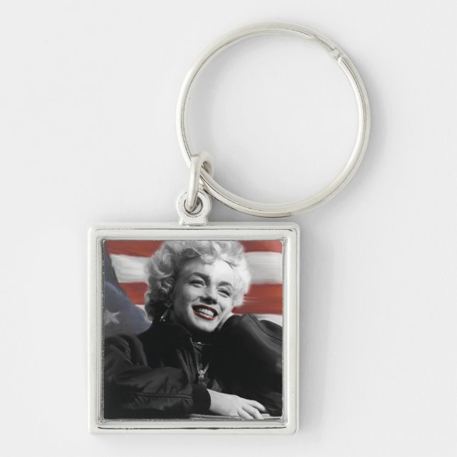 Patriotiska Marilyn Fyrkantig Silverfärgad Nyckelring (Framsidan)