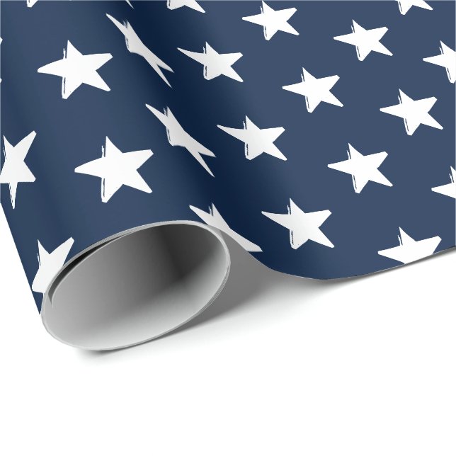 Patriotiska marinblå vita stjärnor mönster moderna presentpapper (Rullad Hörn)