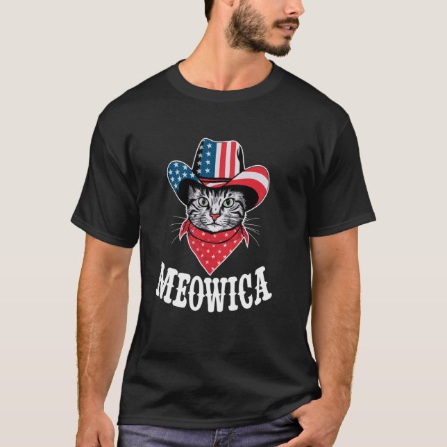 Patriotiska Meowica Katt Solglasögon 4 juli Ameri T Shirt (Framsida)