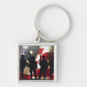 Patriotiska militära soldatSilhouettes Fyrkantig Silverfärgad Nyckelring