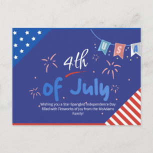 Patriotiska minimalistiska fyrverksier hälsningar helg vykort