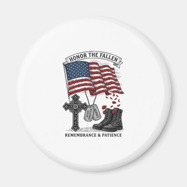Patriotiska minneskors stövlar vallmo flagga skjor magnet (Framsidan)