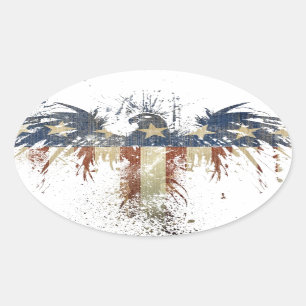Patriotiska örn, USA, LEDSEN flagga Ovalt Klistermärke