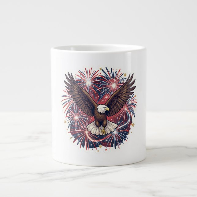 Patriotiska Örnfyrverkerier Exploderar Jumbo Mugg (Framsidan)